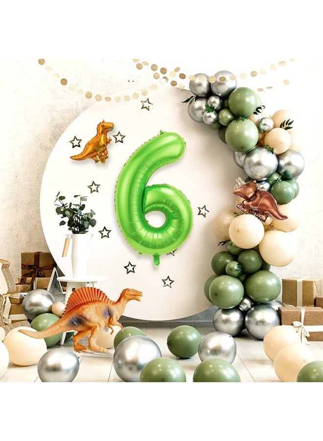 SAVITA 40 Inch Number 6 Balloon Dinosaur Balloon, Large Number Balloon Green Aluminum Foil Balloon Cute Dinosaur Balloon for Boys Girls Birthday Party Anniversary Celebration Decoration - Image 2
