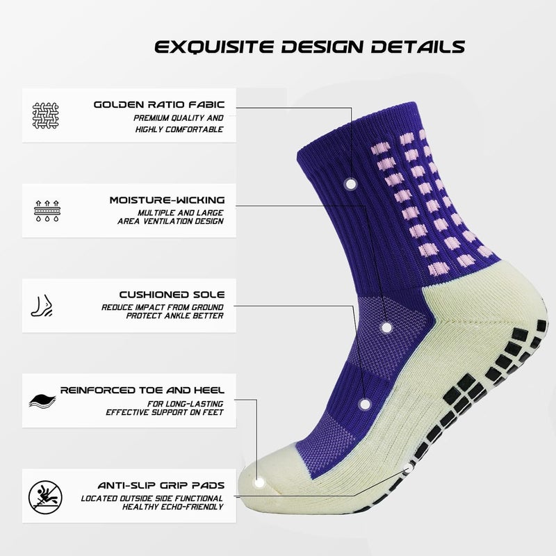 Yufree Men's Soccer Socks Anti Slip Non Slip Grip Pads for Football Basketball Sports Grip Socks, 4 Pair - Image 2