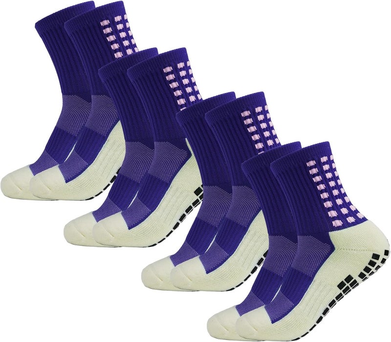 Yufree Men's Soccer Socks Anti Slip Non Slip Grip Pads for Football Basketball Sports Grip Socks, 4 Pair - Image 1
