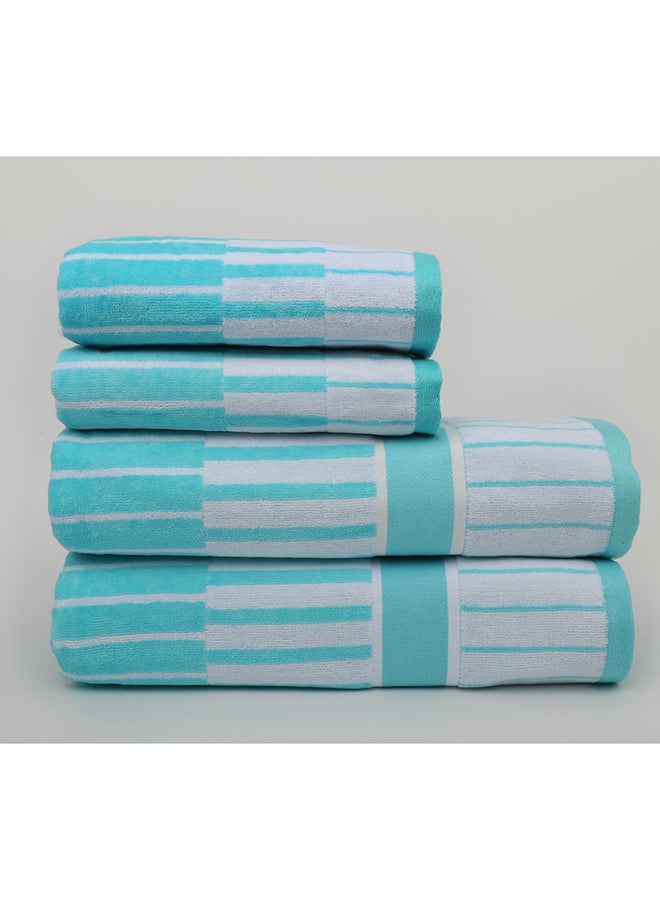 White Rose Towel 4 Piece Bathroom  Set - SPRING COLLECTION - 450 GSM - 100% Cotton Velour - 2 Bath  70X140 cm & 2 Hand  50x90 cm -MultiColour - Modern Stripe Design - Luxury Touch - Extra Absorbent  - Image 2