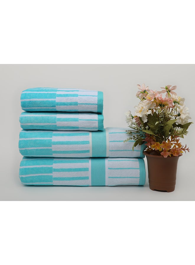 White Rose Towel 4 Piece Bathroom  Set - SPRING COLLECTION - 450 GSM - 100% Cotton Velour - 2 Bath  70X140 cm & 2 Hand  50x90 cm -MultiColour - Modern Stripe Design - Luxury Touch - Extra Absorbent  - Image 1
