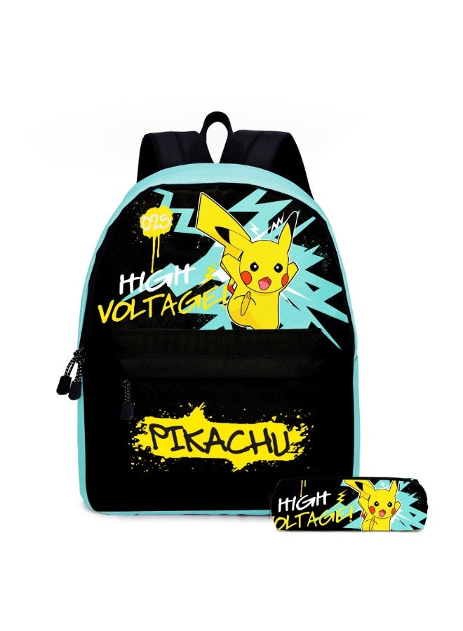 Pokemon Children's PokÃ©mon Pikachu backpack set, includes a matching pencil case, made of lightweight Oxford cloth, suitable for both boys and girls. - Image 1