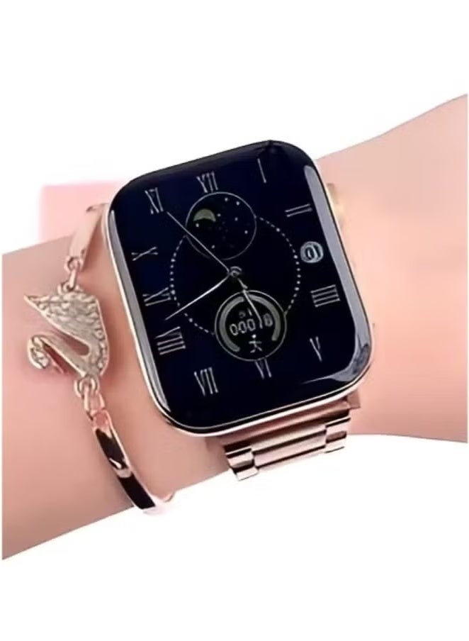 هينو تيكو ساعة G9 الذكية الصغيرة بسوارين (41 مم) | شاشة ذكية عالية الدقة، إصدار ذهبي وردي | شاحن لاسلكي وسوار أنيق للسيدات | ساعة ذكية أنيقة وعملية للياقة البدنية والمكالمات والإشعارات - Image 4