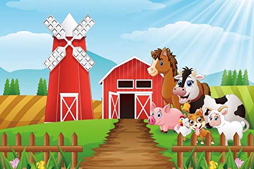 Yeele 10x8ft Cartoon Farm Pasture Background for Photography Countryside Shed Barn Scenery Livestock Animals Backdrop Rustic Baby Boy Kids Adult Children Portrait Shoots Photo Booth Props
