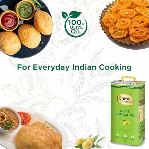Oleev Kitchen Olive Pomace Oil ||Rich In Mufa & Vitamins A, D, E,K || 100% Olive Oil || Frying, SauteIng, Grilling & More || Everyday Indian Cooking Olive Oil - 5L Tin.. - Image 4