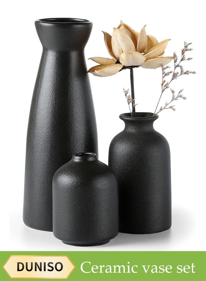 DUNISO 3 Pieces, Black Ceramic Vase Decorative Set, Modern Bohemian Farmhouse Home Decor, Pampas Grass And Dried Flowers Decorative Vase, Creative Shelf, Table, Bookshelf, Entryway Decor, Decorations  - Image 1