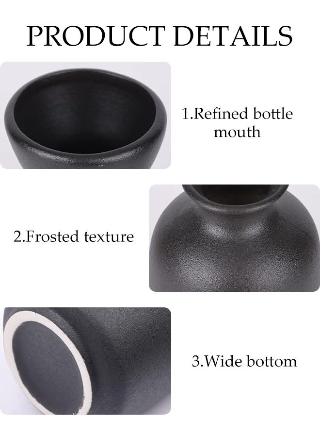 DUNISO 3 Pieces, Black Ceramic Vase Decorative Set, Modern Bohemian Farmhouse Home Decor, Pampas Grass And Dried Flowers Decorative Vase, Creative Shelf, Table, Bookshelf, Entryway Decor, Decorations  - Image 3
