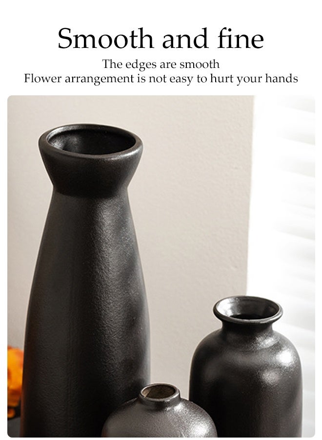 DUNISO 3 Pieces, Black Ceramic Vase Decorative Set, Modern Bohemian Farmhouse Home Decor, Pampas Grass And Dried Flowers Decorative Vase, Creative Shelf, Table, Bookshelf, Entryway Decor, Decorations  - Image 5
