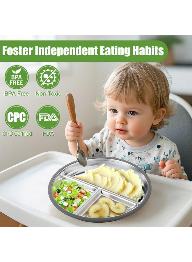 بوسوها طبق أطفال من الفولاذ المقاوم للصدأ من BUSOHA مع شفط - طبق مقسم للأطفال الصغار مقاس 9 بوصات بأكمام من السيليكون، وعاءان معدنيان 2 في 1 مضادان للكسر للأطفال الصغار، آمن للاستخدام في الميكروويف وغسالة الأطباق - Image 4