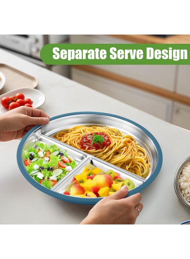 بوسوها طبق أطفال من الفولاذ المقاوم للصدأ من BUSOHA مع شفط - طبق مقسم للأطفال الصغار مقاس 9 بوصات بأكمام من السيليكون، وعاءان معدنيان 2 في 1 مضادان للكسر للأطفال الصغار، آمن للاستخدام في الميكروويف وغسالة الأطباق - Image 3