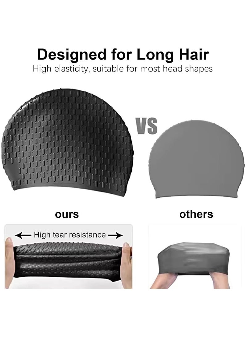 2 Pack Silicone Swimming Caps Waterproof Non-Slip Bubble Textured Durable Stretch Swim Hat for Long Hair And Short for Swimming Pool Arena Swimming for Men And Women