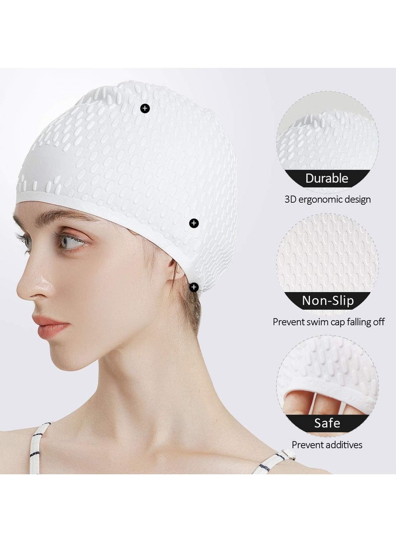 2 Pack Silicone Swimming Caps Waterproof Non-Slip Bubble Textured Durable Stretch Swim Hat for Long Hair And Short for Swimming Pool Arena Swimming for Men And Women