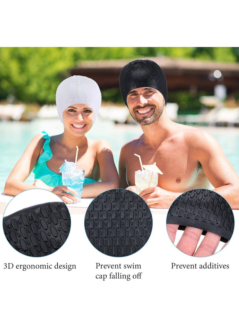 2 Pack Silicone Swimming Caps Waterproof Non-Slip Bubble Textured Durable Stretch Swim Hat for Long Hair And Short for Swimming Pool Arena Swimming for Men And Women