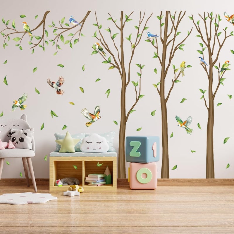 Aurbhosa Family Tree Wall Sticker Green Leaf Birds Wall Art Decor Large Tree Branch Wall Decal Peel and Stick Woodland Animals Wall Sticker for Bedroom - Image 2