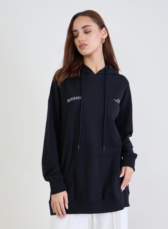 ستايلي هودي طويل واسع بطباعة كتابة - Image 3