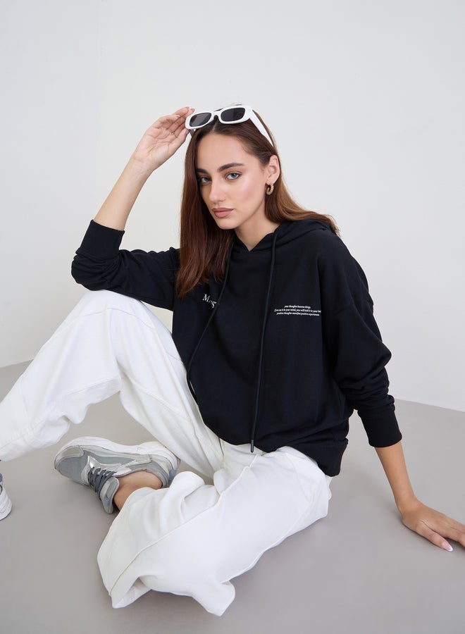 ستايلي هودي طويل واسع بطباعة كتابة - Image 1