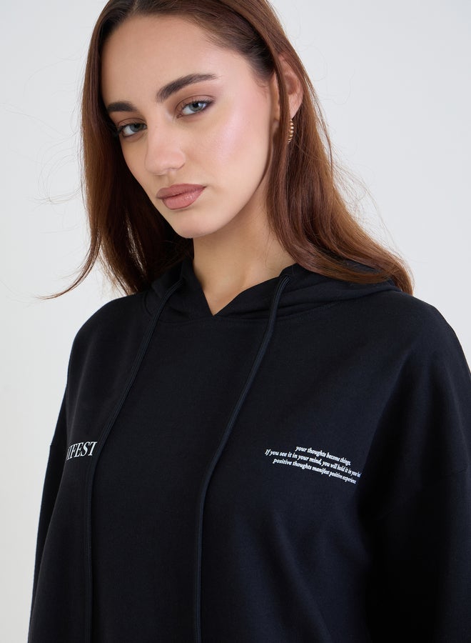 ستايلي هودي طويل واسع بطباعة كتابة - Image 4