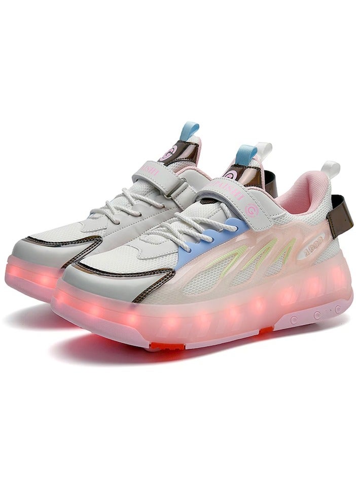 OHAHO Kids Roller Skates Shoes - New Upgraded with Wheels LED Light Color Shoes Shiny Roller Skates Skate Shoes Simple Kids Gifts Boys Girls The Best Gift for Party Birthday Christmas Day(Pink)  - Image 1