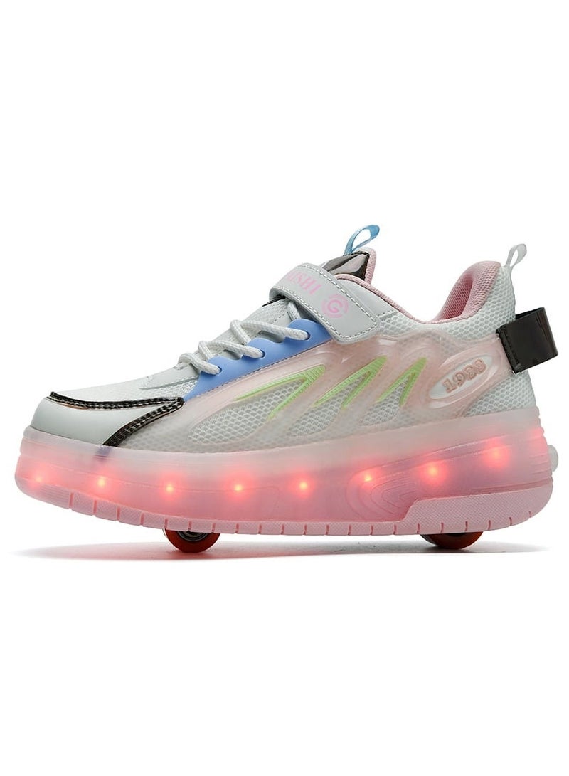 OHAHO Kids Roller Skates Shoes - New Upgraded with Wheels LED Light Color Shoes Shiny Roller Skates Skate Shoes Simple Kids Gifts Boys Girls The Best Gift for Party Birthday Christmas Day(Pink)  - Image 2