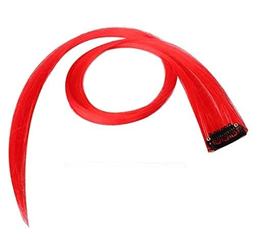 CHANDERKASH Set of 2pcs 18 Straight Single Clip Hair Streak ColorHair Extension Highlights Multi Red - Image 5