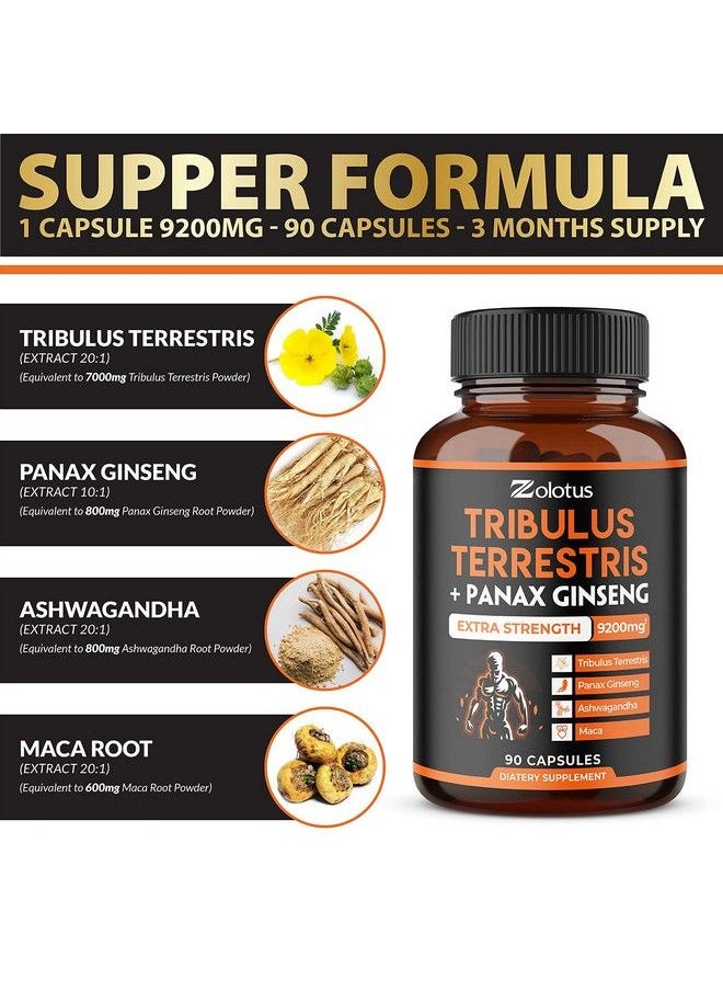 Zolotus - Tribulus Terrestris + Panax Ginseng 9200Mg Per Capsule 3 Months Supply Highest Potency With Ashwagndha Panax Ginseng Boost Energy Mood Stamina & Performance For Men & Women - Image 1