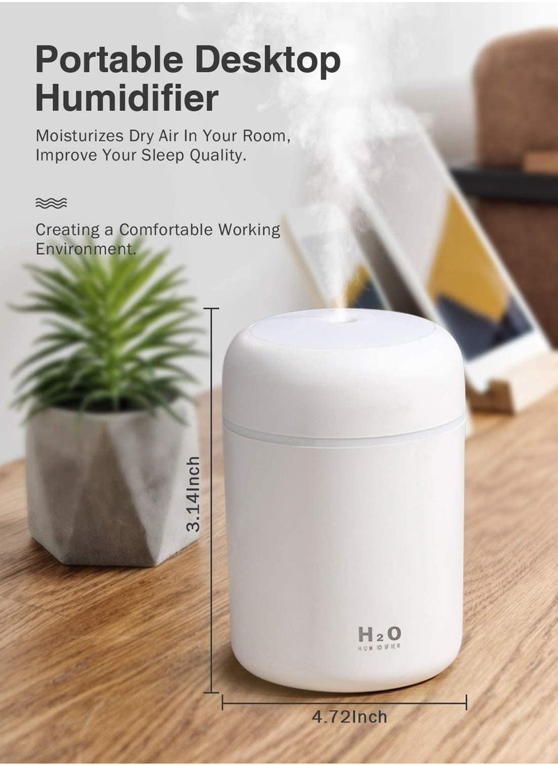 URbazaar - Cool Mist Humidifier 300ml Mini Portable Humidifier with Multicolor LED Night Light 2 Mist Mode and Auto Shut-Off Personal Desktop Humidifier for Home Office Nursery Super Quiet (white) - Image 1
