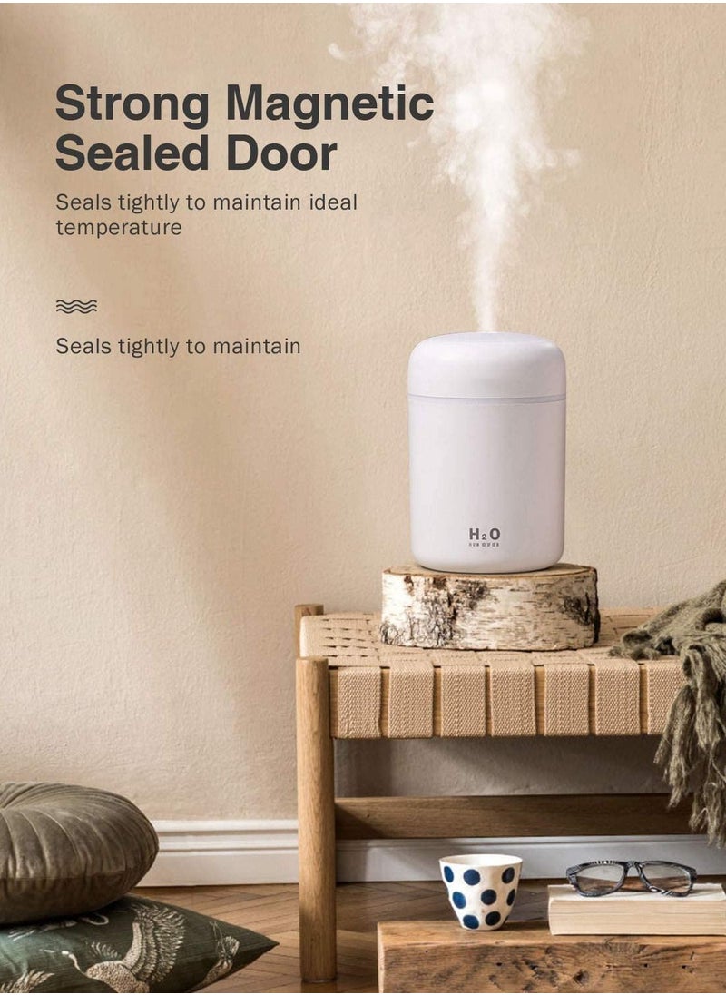 URbazaar - Cool Mist Humidifier 300ml Mini Portable Humidifier with Multicolor LED Night Light 2 Mist Mode and Auto Shut-Off Personal Desktop Humidifier for Home Office Nursery Super Quiet (white) - Image 1