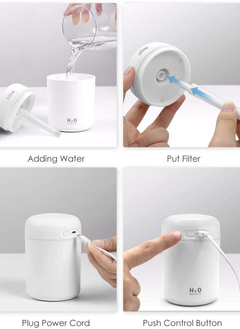 URbazaar - Cool Mist Humidifier 300ml Mini Portable Humidifier with Multicolor LED Night Light 2 Mist Mode and Auto Shut-Off Personal Desktop Humidifier for Home Office Nursery Super Quiet (white) - Image 1