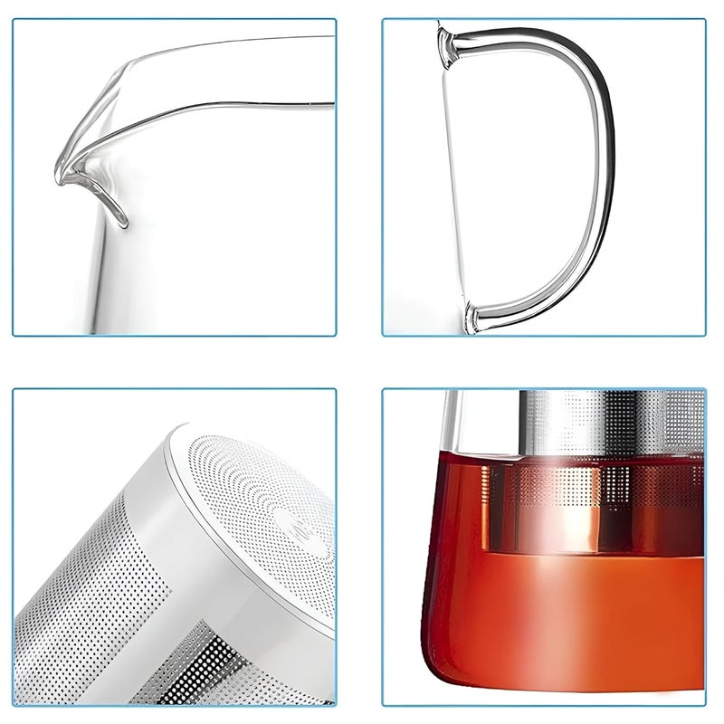 VENDLY Modern Glass Teapot with Stainless Steel Lid Removable Infuser Precision Pouring for Loose Leaf Tea 950ML - Image 3