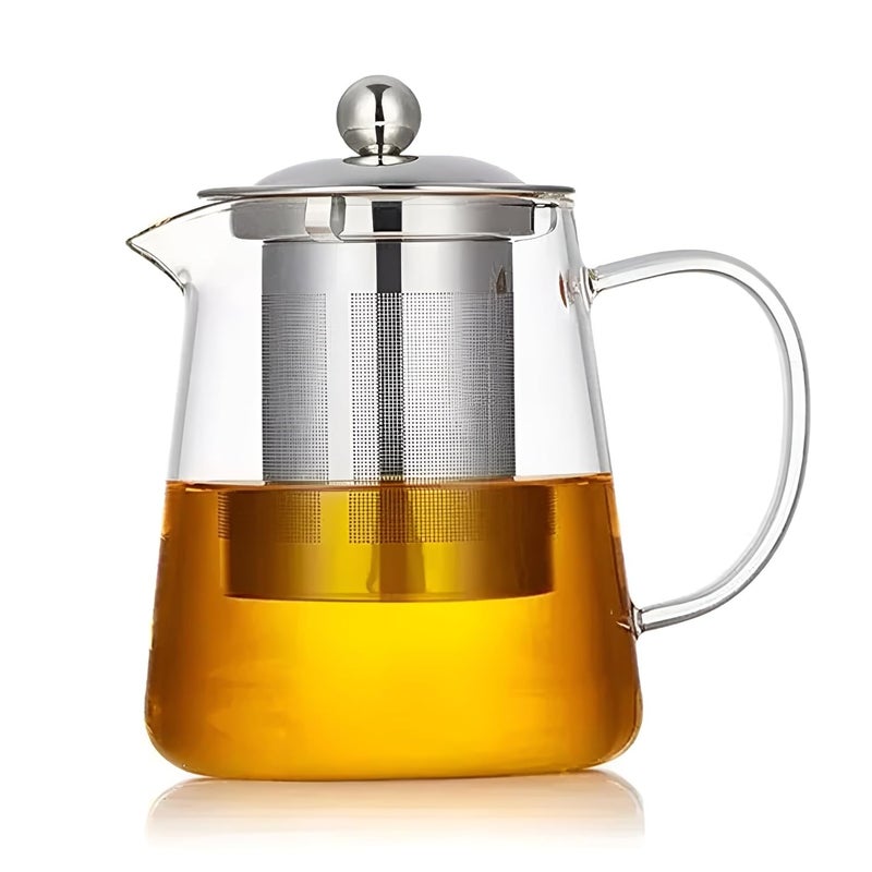 VENDLY Modern Glass Teapot with Stainless Steel Lid Removable Infuser Precision Pouring for Loose Leaf Tea 950ML - Image 1