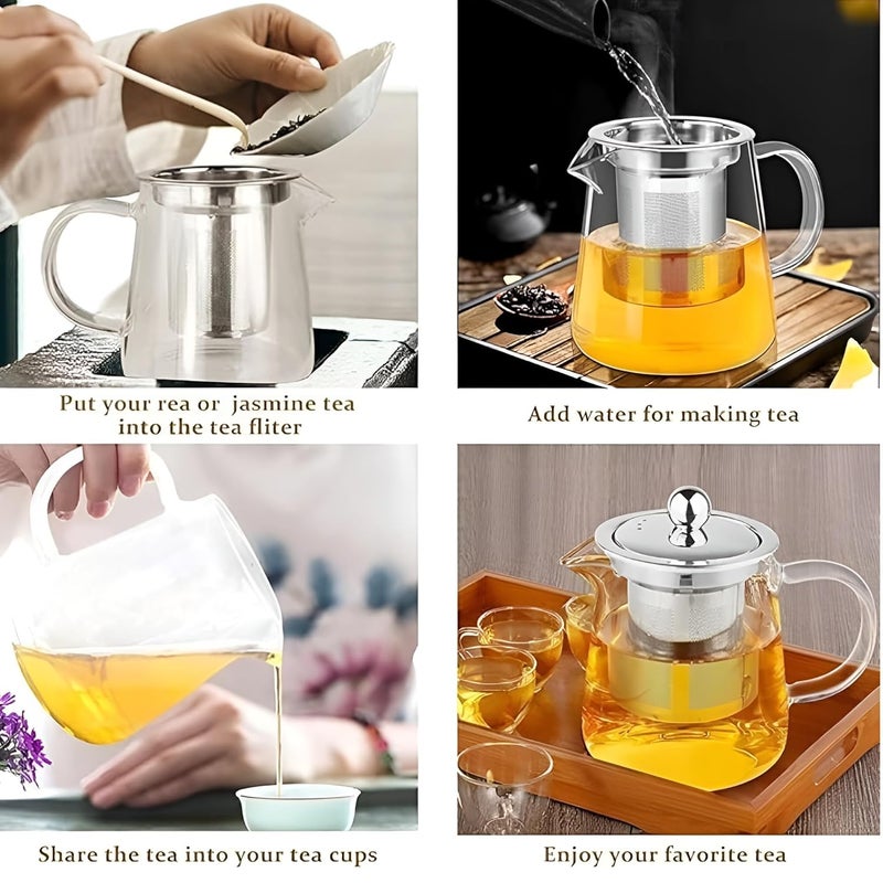 VENDLY Modern Glass Teapot with Stainless Steel Lid Removable Infuser Precision Pouring for Loose Leaf Tea 950ML - Image 2