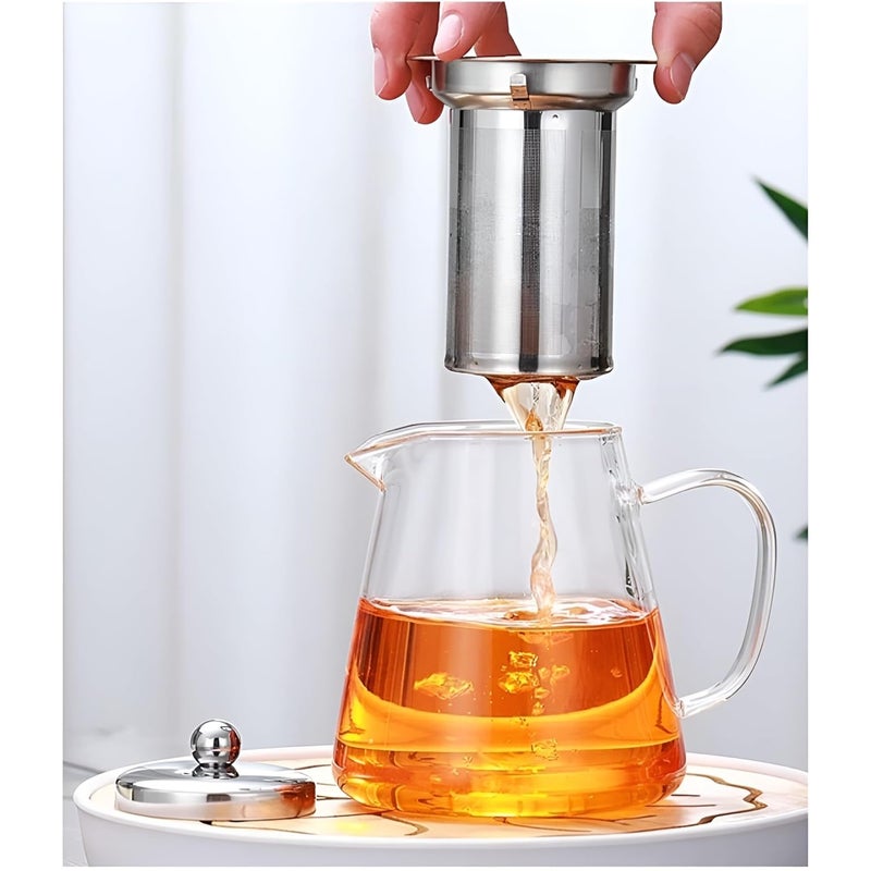VENDLY Modern Glass Teapot with Stainless Steel Lid Removable Infuser Precision Pouring for Loose Leaf Tea 950ML - Image 4