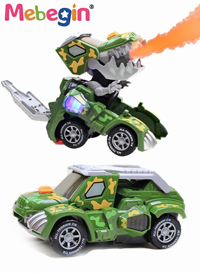 MEBEGIN Automatic Transforming Dinosaur Toys with Light and Music, Transforming Car Toy with Spray Function, Creative Deformation Car, Ideal Gift for Kids Aged 3+, 3 AA Batteries Required(Not Included) - Image 1