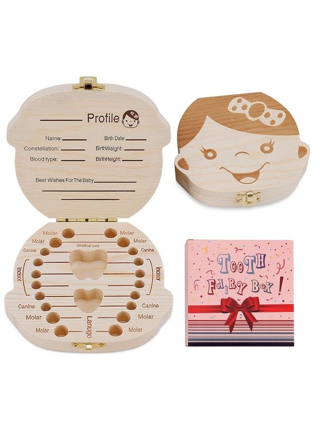 NASHRIO Baby Tooth Box By Nashrio Wooden Kids Keepsake Organizer Gift For Baby Teeth Cute Children Tooth Container With Tweezers To Keep The Childwood Memory (Gril) - Image 1