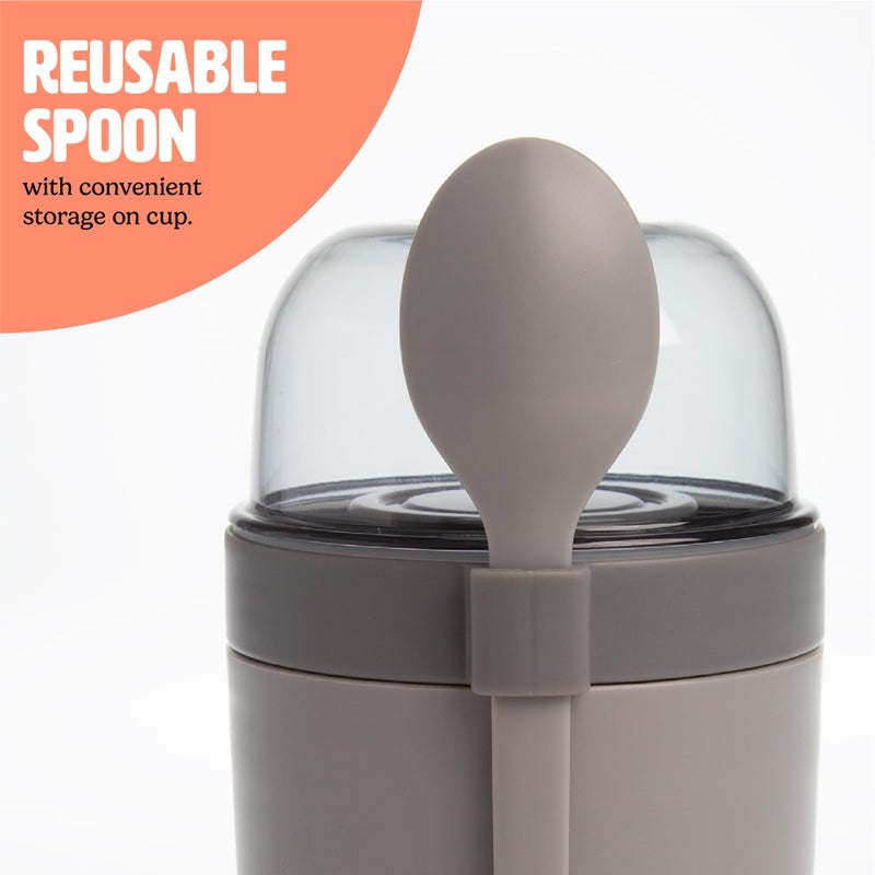 Tasty Travel Snack Cups with Spoons, On-The-Go Snacking, Divided Compartments, Great for Nuts, Cereal, Granola, Yogurt and More, Made Without BPA, 2-Pack, Gray - Image 5