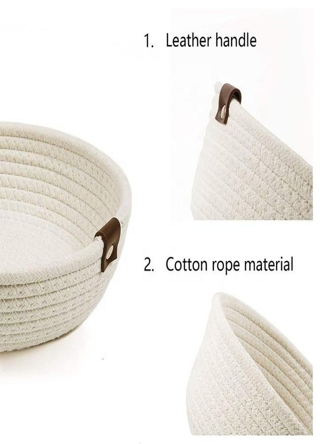 BOBBINY Handwoven Natural Jute And Round Cotton Storage Baskets - Home, Kitchen, And Office Organization (Small (8.7" X 2.8"), White) - Image 3