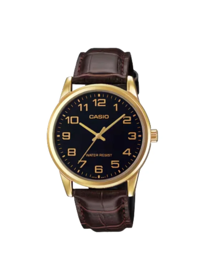 CASIO Men's Analog Display Watch With Brown Leather Strap - MTP-V001GL-1B