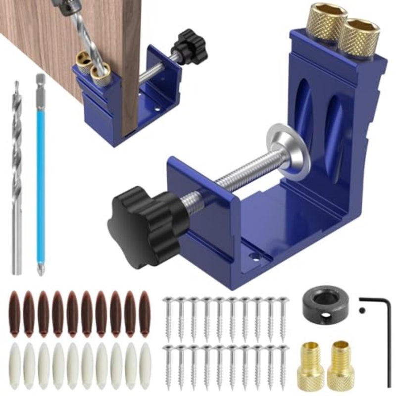 47Pcs Pocket Hole Jig Adjustable Punch Locator 15 Degree Angle Hole Drill Guide Kit High Precision Drill Punch Positioner for Carpenter DIY Joinery Work Woodworking Tool - Image 1
