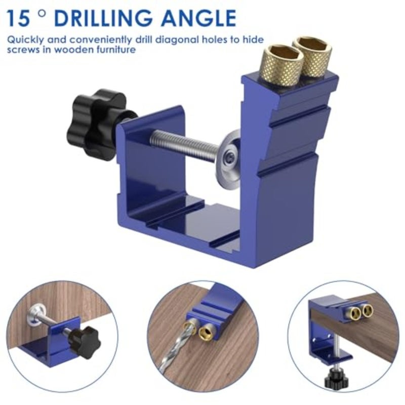 47Pcs Pocket Hole Jig Adjustable Punch Locator 15 Degree Angle Hole Drill Guide Kit High Precision Drill Punch Positioner for Carpenter DIY Joinery Work Woodworking Tool - Image 3