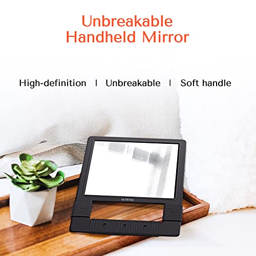 TASALON Hand Mirror, Handheld Mirror Unbreakable Shatterproof with Silicone Handle for Barber, Shower, Makeup and Salon - Black​ - Image 4