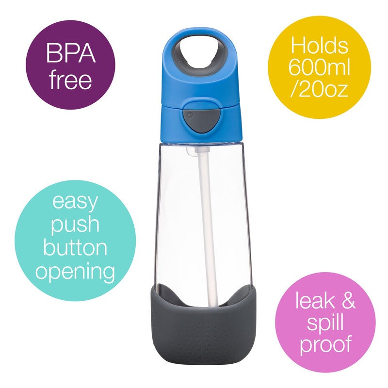 B.Box Big Kids Tritan™ Drink Bottle with Straw | Leakproof Push Button Lid | Ergonomic Triangle Grip | BPA-Free Reusable Water Bottle for School Kids | 600ml-Blue Slate - Image 2