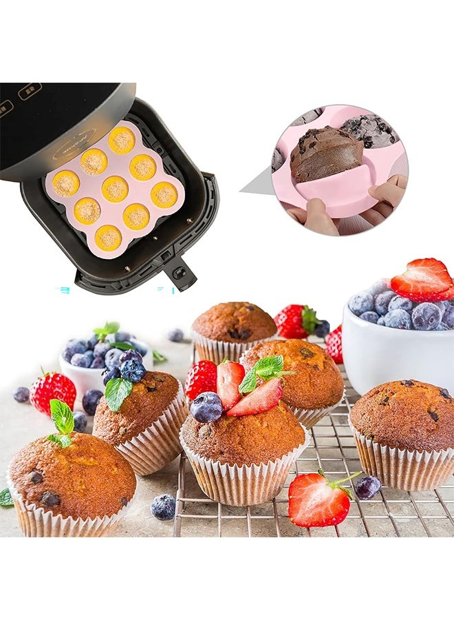 HY 2 Pcs Silicone Muffin Pan -9cups Mini Muffin Pan Non-Stick Silicone Mold, Silicone Mini Muffin Pan Is Perfect For Muffins, Cakes, Tarts, Breads, Dishwasher Safe-9Cups (Pink + Gray)  - Image 3