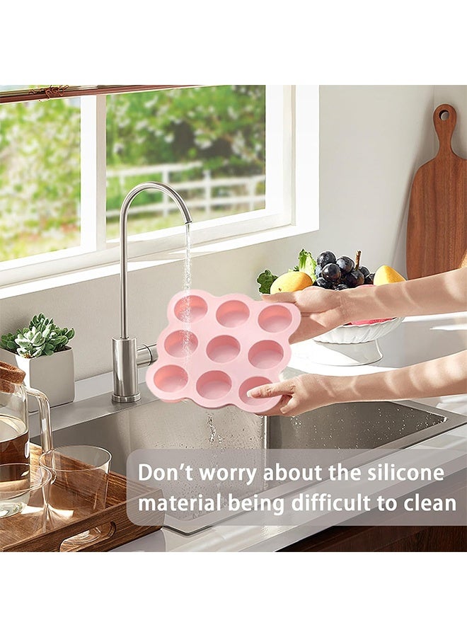 HY 2 Pcs Silicone Muffin Pan -9cups Mini Muffin Pan Non-Stick Silicone Mold, Silicone Mini Muffin Pan Is Perfect For Muffins, Cakes, Tarts, Breads, Dishwasher Safe-9Cups (Pink + Gray)  - Image 5