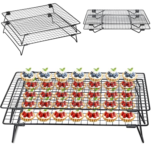 QCCTPUU Stackable Cooling Rack for Cooking and Baking, 2 Pack Wire Cooling Rack with Collapsible Legs for Cooling Cookie, Cake, Pizza, Roasting, Grilling, Drying(13.4"*9.3") - Image 1