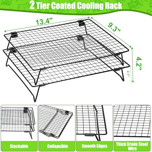 QCCTPUU Stackable Cooling Rack for Cooking and Baking, 2 Pack Wire Cooling Rack with Collapsible Legs for Cooling Cookie, Cake, Pizza, Roasting, Grilling, Drying(13.4"*9.3") - Image 3