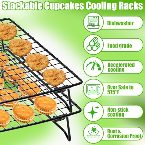 QCCTPUU Stackable Cooling Rack for Cooking and Baking, 2 Pack Wire Cooling Rack with Collapsible Legs for Cooling Cookie, Cake, Pizza, Roasting, Grilling, Drying(13.4"*9.3") - Image 2