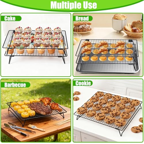QCCTPUU Stackable Cooling Rack for Cooking and Baking, 2 Pack Wire Cooling Rack with Collapsible Legs for Cooling Cookie, Cake, Pizza, Roasting, Grilling, Drying(13.4"*9.3") - Image 5