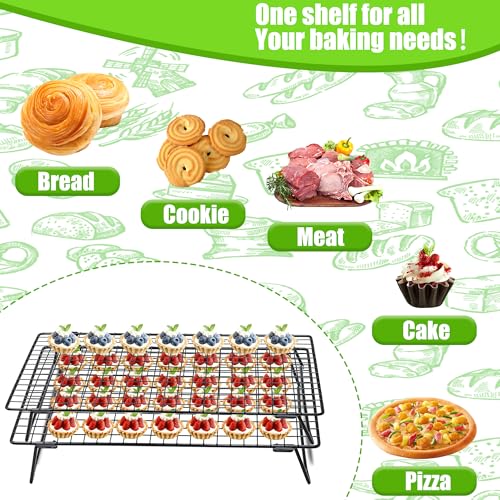 QCCTPUU Stackable Cooling Rack for Cooking and Baking, 2 Pack Wire Cooling Rack with Collapsible Legs for Cooling Cookie, Cake, Pizza, Roasting, Grilling, Drying(13.4"*9.3") - Image 4