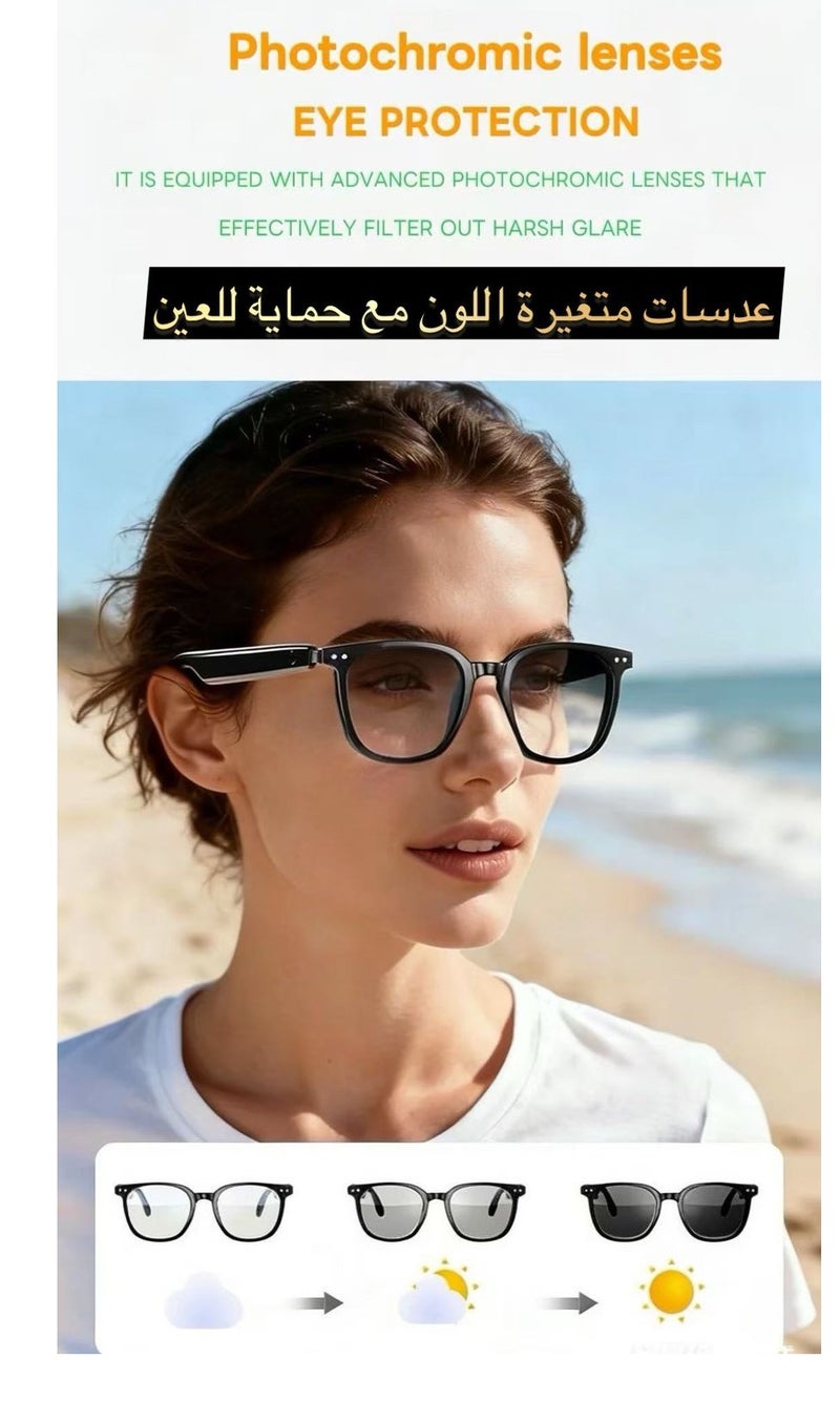 نظارات بلوتوث ذكية، عدسات متغيرة اللون، مستقطبة ومضادة للضوء الأزرق، تحكم باللمس، حماية من الأشعة فوق البنفسجية UV400، مساعد صوتي، كاميرا عن بعد، نظارات للرجال والنساء، مكالمات مجانية للاجتماعات والقيادة والسفر. (وردي) - Image 2