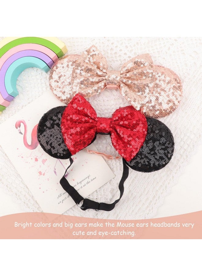 دري شو عصابة رأس ميني آذان الفأر مع فيونكة من الترتر وعصابة رأس مرنة قابلة للتعديل وزينة للحفلات اللامعة وأزياء تنكرية للنساء والفتيات - Image 4